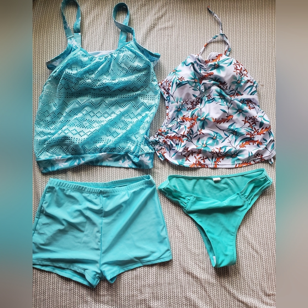 Blue and Floral Swimwear Set